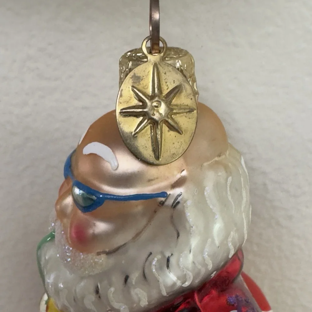 Christopher Radko Lil Gem Sand & Surf Santa Glass Ornament Purple Floral Variant